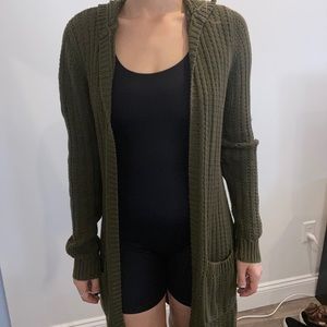 Olive Green Hooded Cardigan
